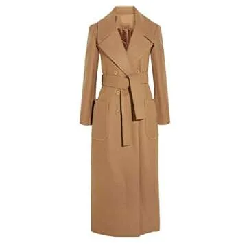 CHARTOU Women's Elegant Lapel Collar Double Breasted Regular Wool Blend Overcoat Coat Belt (Small, Camel)