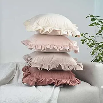 Velvet Ruffle Throw Pillow Covers Couch, Set of 2 Decorative Pillowcases with Ruffles 18x18 Inch Solid Color Shabby Chic Farmhouse Cushion Cover for Living Room Sofa Bed, Copper