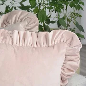 Velvet Ruffle Throw Pillow Covers Couch, Set of 2 Decorative Pillowcases with Ruffles 18x18 Inch Solid Color Shabby Chic Farmhouse Cushion Cover for Living Room Sofa Bed, Copper