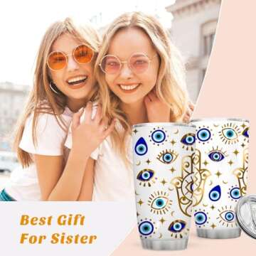 ATHAND Evil Eyes Coffee Mug Insulated Tumblers Cup with Lid 20 oz | Stainless Steel Vacuum Tumbler Travel Iced Coffee Mugs | Best Birthday Mothers Day Gifts For Women Mom (Evil Eye)