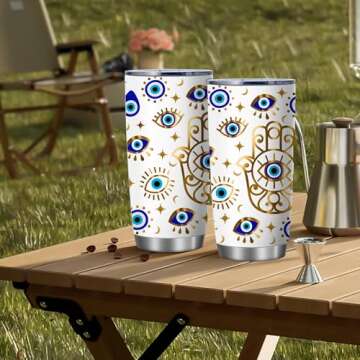 ATHAND Evil Eyes Coffee Mug Insulated Tumblers Cup with Lid 20 oz | Stainless Steel Vacuum Tumbler Travel Iced Coffee Mugs | Best Birthday Mothers Day Gifts For Women Mom (Evil Eye)