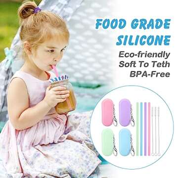 cobee 4 Sets Reusable Silicone Straws Kit, Foldable Drinking Straws, Portable Straws Colorful Storag...