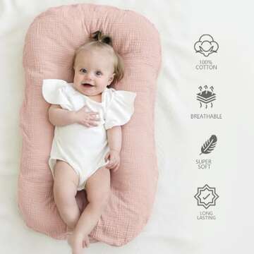 MairMore Muslin Baby Lounger Cover for Newborn & Infant, 100% Cotton Soft and Breathable Lounger Sli...