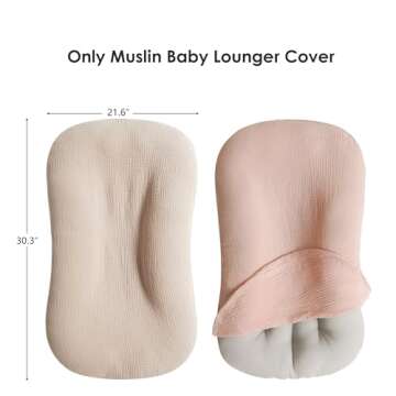 MairMore Muslin Baby Lounger Cover for Newborn & Infant, 100% Cotton Soft and Breathable Lounger Slipcover for Baby Girls and Boys, Pack of 2 (Pink, Ivory)