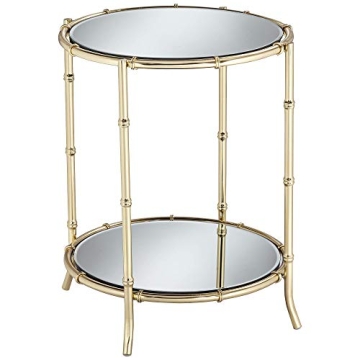 Studio 55D Macau Modern Glam Metal Faux Bamboo Low Round Accent Table 18" Wide Gold Mirrored Top and...