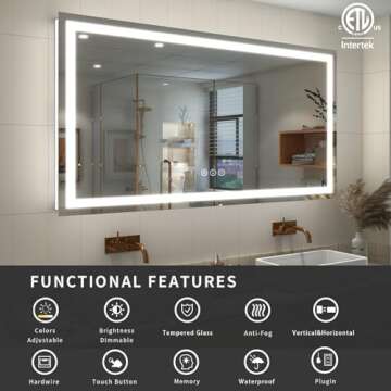 ODDSAN 60x 40 Inch Lighted Bathroom Mirror for Wall, LED Illuminated Vanity Mirror with Lights, Dimm...