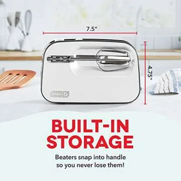 Dash SmartStore™ Compact Hand Mixer Electric for Whipping + Mixing Cookies, Brownies, Cakes, Dough, Batters, Meringues & More, 3 Speed - Grey