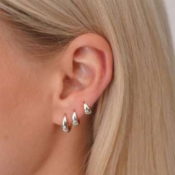 Gokeey Sterling Silver Hoop Earrings for Women, Chunky Silver Earrings for Women, Hypoallergenic 925...