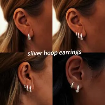 Gokeey Sterling Silver Hoop Earrings for Women, Chunky Silver Earrings for Women, Hypoallergenic 925 Silver Earring Set Stack Pack, Small Huggie Earrings for Women Silver Jewelry for Women