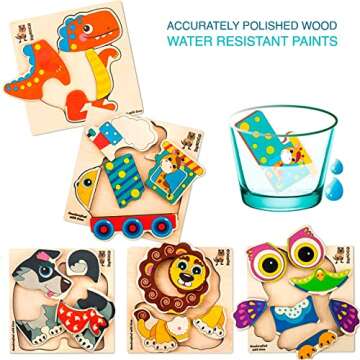 QUOKKA Wooden Puzzles for Toddlers 3-4 - 6XSET Toddler Puzzles Ages 3-4 - Wood Learning Montessori Toys 3-5 Year Old - Preschool Animal Travel Game Gift for Boys & Girls
