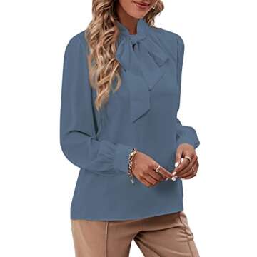 Elegant Bow Tie Chiffon Blouse for Women in Dusty Blue