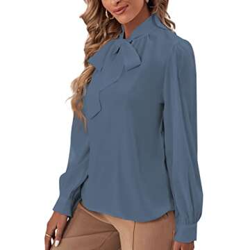 Elegant Bow Tie Chiffon Blouse for Women in Dusty Blue