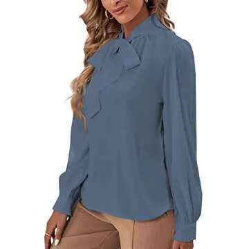 Elegant Bow Tie Chiffon Blouse for Women in Dusty Blue