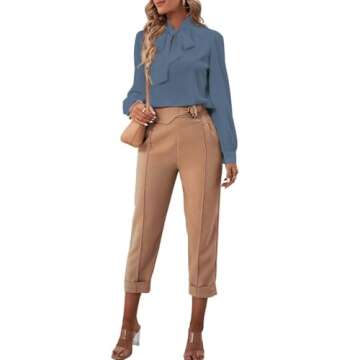 Elegant Bow Tie Chiffon Blouse for Women in Dusty Blue