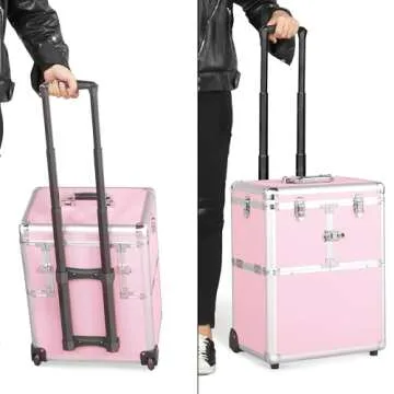 Yaheetech Pink Professional Makeup Train Case - Rolling Organizer