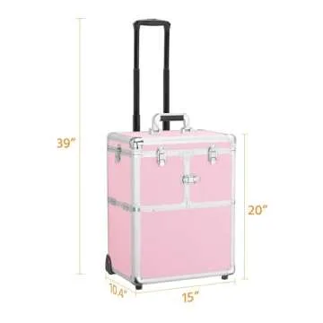 Yaheetech Pink Professional Makeup Train Case - Rolling Organizer