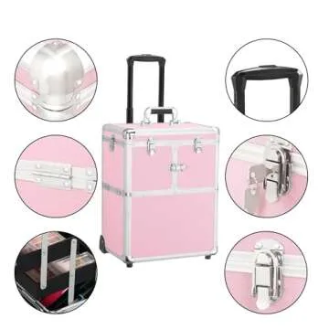 Yaheetech Pink Professional Makeup Train Case - Rolling Organizer