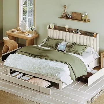ANCTOR King Size Storage Bed Frame with Charging Station