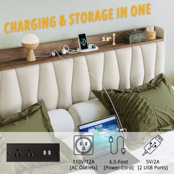 ANCTOR King Size Storage Bed Frame with Charging Station