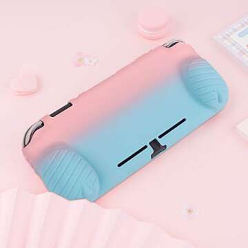 Cybcamo Grip Case for Nintendo Switch Lite, Silicone Protective Cover with Ergonomic Handles [Stands on Its Own] [2 Sets of Thumb Stick Caps] (Pink & Blue)