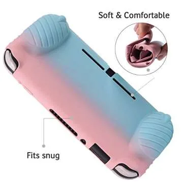 Cybcamo Grip Case for Nintendo Switch Lite, Silicone Protective Cover with Ergonomic Handles [Stands on Its Own] [2 Sets of Thumb Stick Caps] (Pink & Blue)