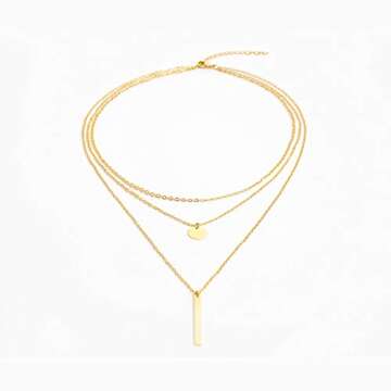 LETTARIUS Disc Bar Pendant Layering Collar Necklace Gold Cute Charm Multi Layered Chain Choker Fashion Statement Jewelry for Women