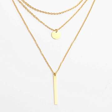 LETTARIUS Disc Bar Pendant Layering Collar Necklace Gold Cute Charm Multi Layered Chain Choker Fashion Statement Jewelry for Women