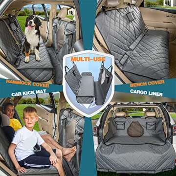 YEENIS Car Seat Cover for Dogs All Covered Back Seat Cover with Mesh Window, Bench and Hammock Seat Cover Combination Detachable Pet Seat Cover Suitable for Most Vehicles (Grey, X-Large)