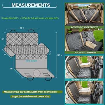 YEENIS Car Seat Cover for Dogs All Covered Back Seat Cover with Mesh Window, Bench and Hammock Seat Cover Combination Detachable Pet Seat Cover Suitable for Most Vehicles (Grey, X-Large)