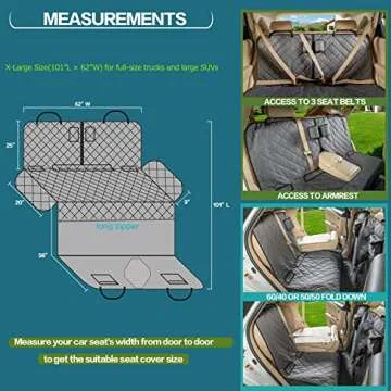 YEENIS Car Seat Cover for Dogs All Covered Back Seat Cover with Mesh Window, Bench and Hammock Seat Cover Combination Detachable Pet Seat Cover Suitable for Most Vehicles (Grey, X-Large)