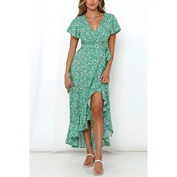ZESICA Floral Printed Wrap Midi Dress for Women
