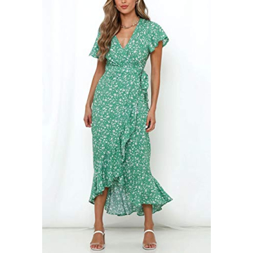 ZESICA Floral Printed Wrap Midi Dress for Women