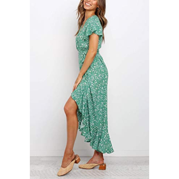 ZESICA Floral Printed Wrap Midi Dress for Women