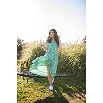 ZESICA Floral Printed Wrap Midi Dress for Women