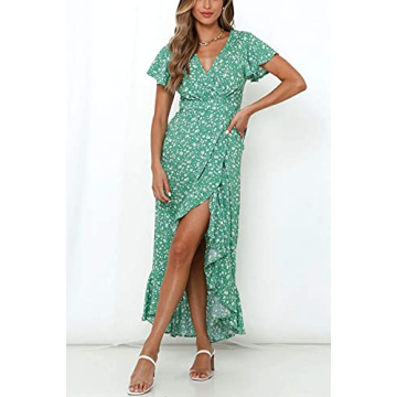 ZESICA Floral Printed Wrap Midi Dress for Women