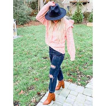 Lanzom Women Lady Classic Wool Fedora Hat Belt Buckle Wide Brim Panama Hat (Style A-Dark Grey, One Size)