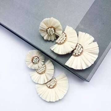 Bohemian Beaded Earrings for Women Raffia Statement Earrings Long Dangle Earrings Mother's Day Gift for Mom Daughter