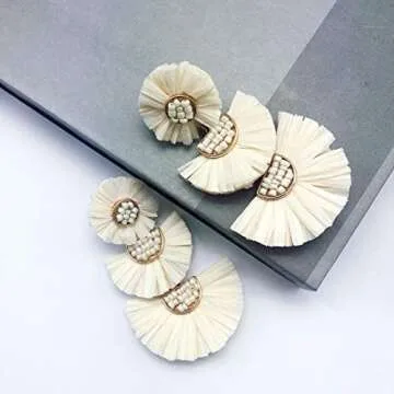 Bohemian Beaded Earrings for Women Raffia Statement Earrings Long Dangle Earrings Mother's Day Gift for Mom Daughter