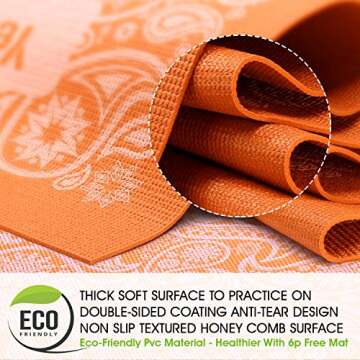 Yes4All Premium PVC Exercise Yoga Mat Printed Design – Printed Yoga Mat Thin Non Slip for Workout, Pilates – Yoga Floor Mat with Design (3mm, Paisley Punch Orange)