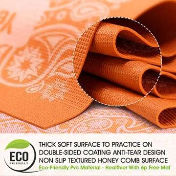 Yes4All Premium PVC Exercise Yoga Mat Printed Design – Printed Yoga Mat Thin Non Slip for Workout, Pilates – Yoga Floor Mat with Design (3mm, Paisley Punch Orange)