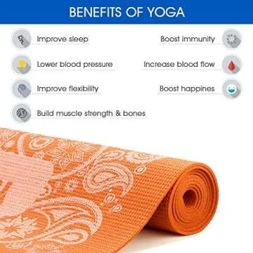 Yes4All Premium PVC Exercise Yoga Mat Printed Design – Printed Yoga Mat Thin Non Slip for Workout, Pilates – Yoga Floor Mat with Design (3mm, Paisley Punch Orange)