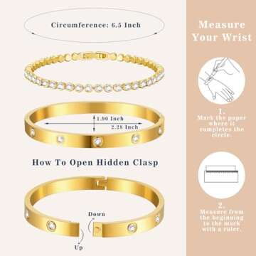 doubgood Gold Bracelets for Women Stackable Gold Bangles Friendship Love Tennis Bracelets 5A Cubic Zirconia 14K Gold Plated Jewelry Mother's Day Gifts for Valentine Birthday Christmas 6.5INCH
