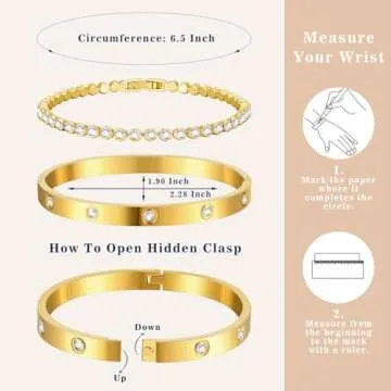 doubgood Gold Bracelets for Women Stackable Gold Bangles Friendship Love Tennis Bracelets 5A Cubic Zirconia 14K Gold Plated Jewelry Mother's Day Gifts for Valentine Birthday Christmas 6.5INCH