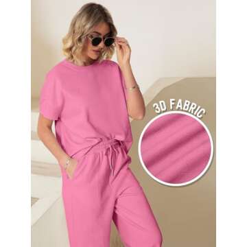 Glamaker Womens 2 Piece Summer Sets Oversized T Shirts Wide Leg Pants Two Piece Sweatsuits Tracksuit Set Casual Loungewear Pink S