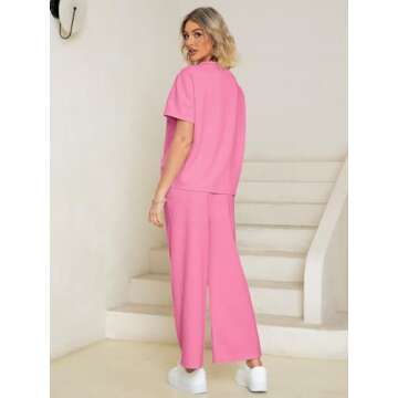 Glamaker Womens 2 Piece Summer Sets Oversized T Shirts Wide Leg Pants Two Piece Sweatsuits Tracksuit Set Casual Loungewear Pink S