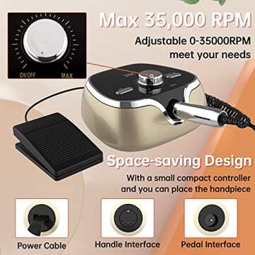 35000RPM Acrylic Nail Drill Machine, Professional E-File Drill Machine for Acrylic Nails, Electric Nail Drill for Manicure Gel Remove, Portable Electric Manicure/Pedicure Tool Kit with Foot Pedal