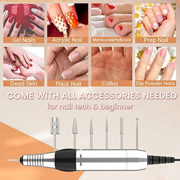 35000RPM Acrylic Nail Drill Machine, Professional E-File Drill Machine for Acrylic Nails, Electric Nail Drill for Manicure Gel Remove, Portable Electric Manicure/Pedicure Tool Kit with Foot Pedal