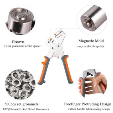 BIZOEPRO Heavy Duty Grommet Tool Kit - 500 Pcs 3/8 Inch Grommets