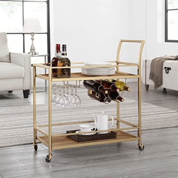 FirsTime & Co. Gold and Brown Francesca Bar Cart - Stylish and Functional Entertainment Essential