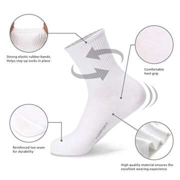 MONFOOT Women's 10 Pairs Comfortable Casual Cotton Quarter Crew Socks White Medium, multipack